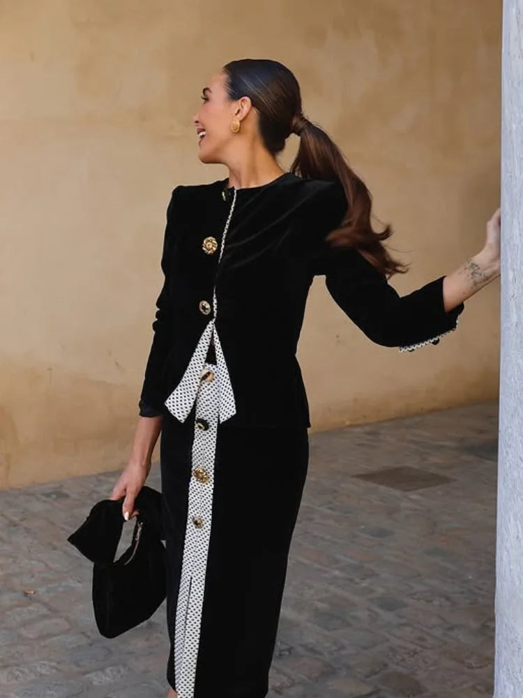 Single Breasted Midi Skirt Office Two Piece Set