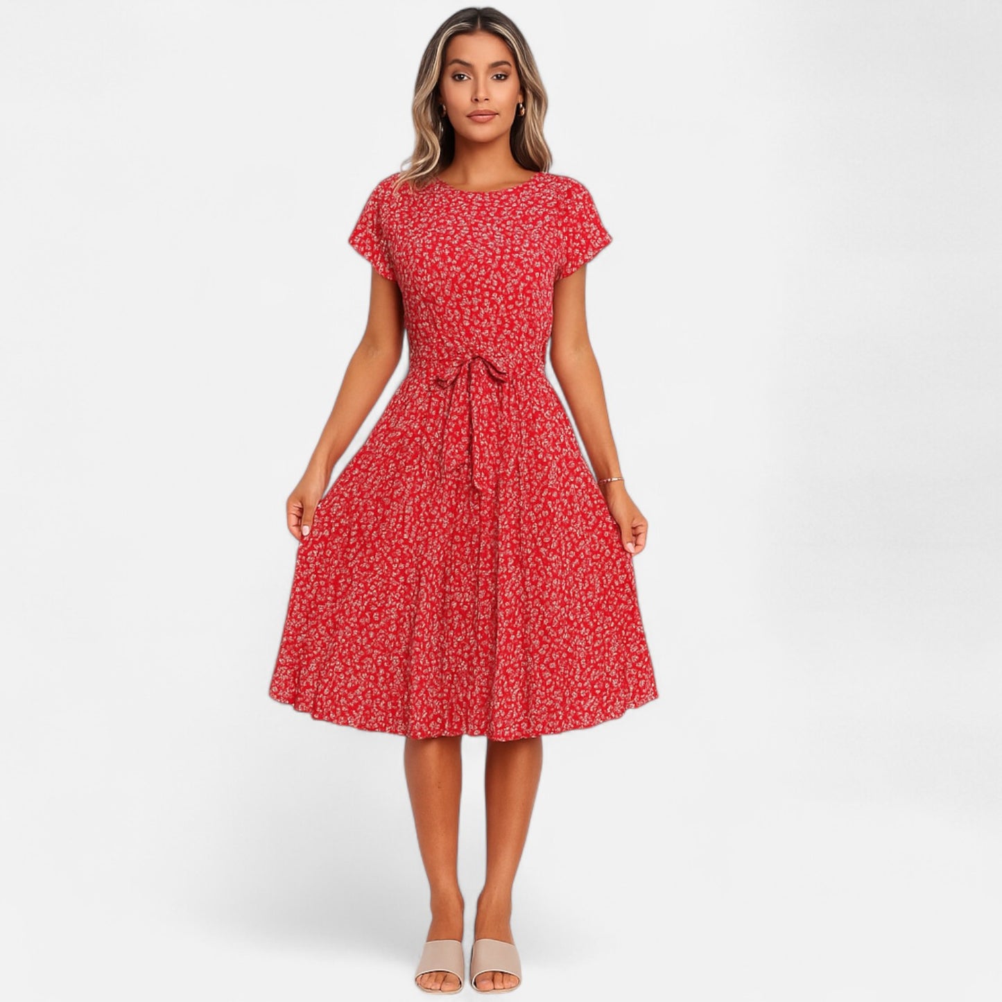 Viventi | Robe Chic à Manches Courtes et Taille Haute pour Femme – Silhouette Élancée, Élégance Contemporaine