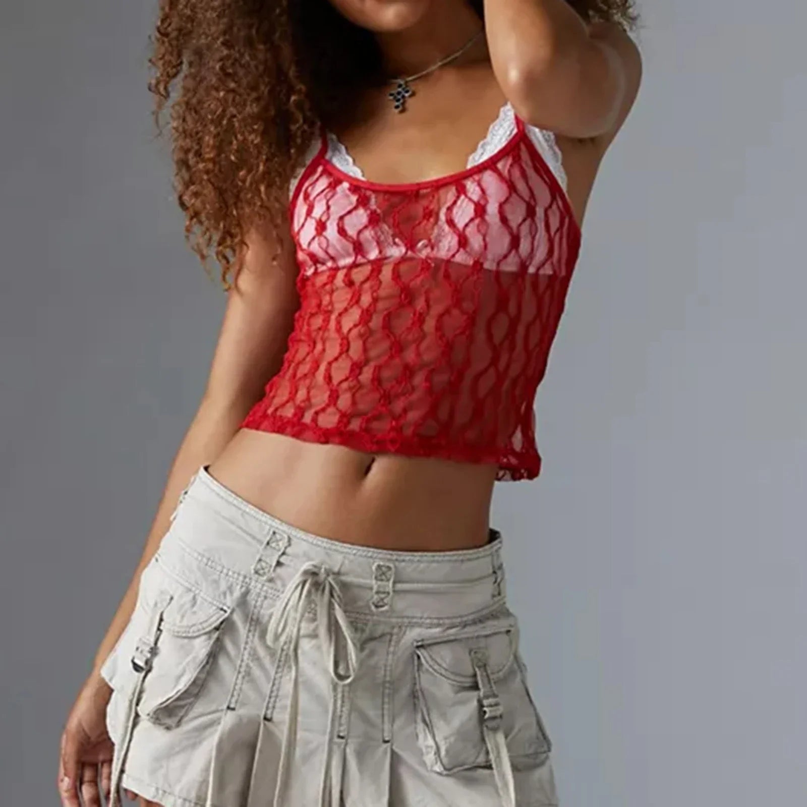 Sheer Mesh Square Neck Crop Top