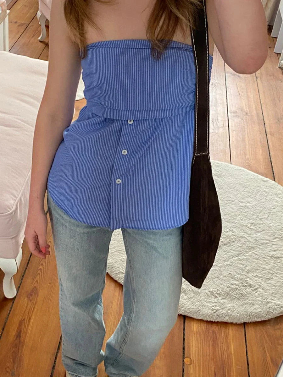 Striped Strapless Tube Crop Top