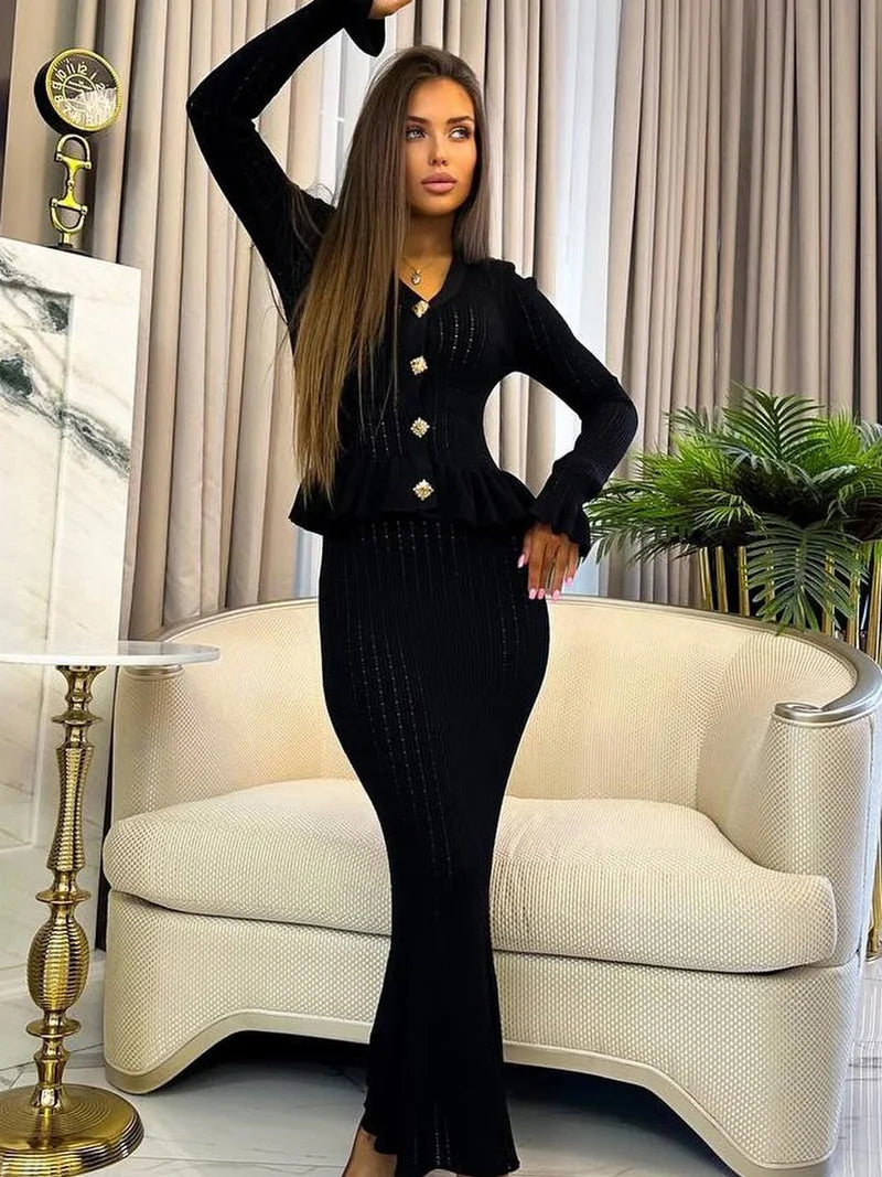 Ensemble de bureau élégant en deux pièces assorties tricotées longues