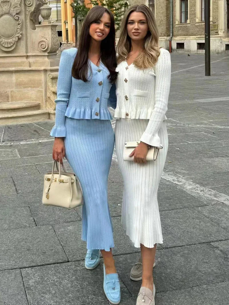 Ensemble de bureau élégant en deux pièces assorties tricotées longues