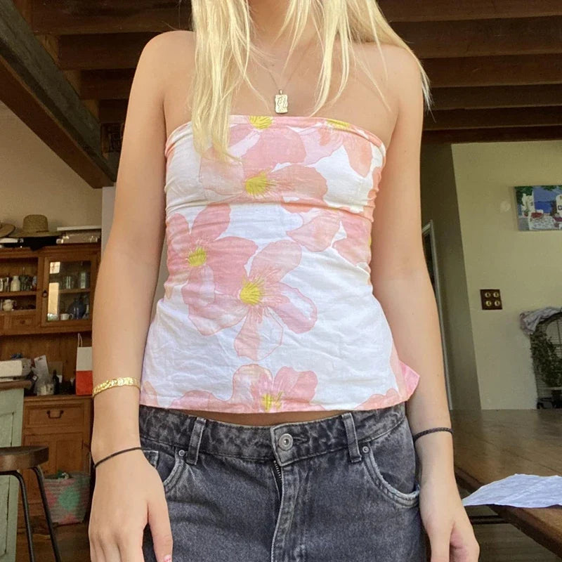 Flower Tie Backless Crop Top