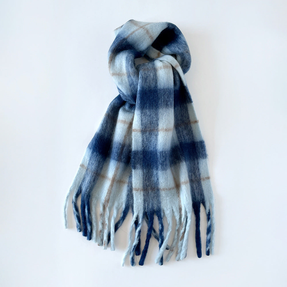 Plaid Mohair Blend Scarf