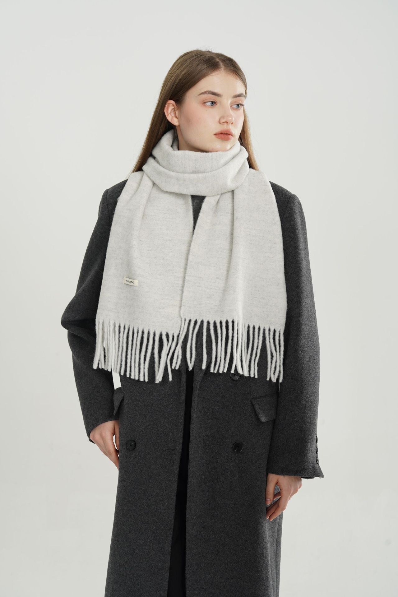 Woven Fringe Wool Blend Scarf