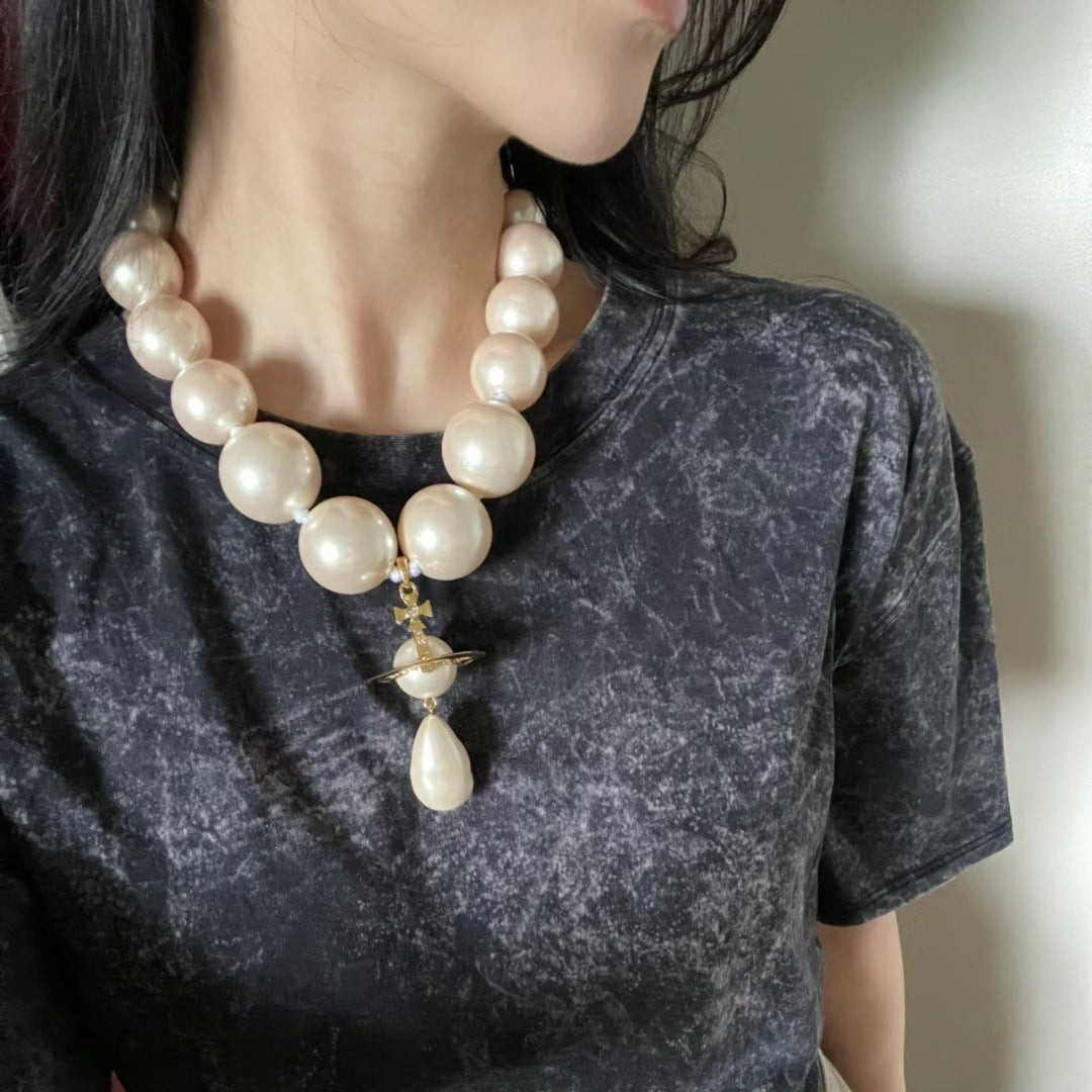 Big Pearl Drop Pendant Vintage Baroque NeckLace