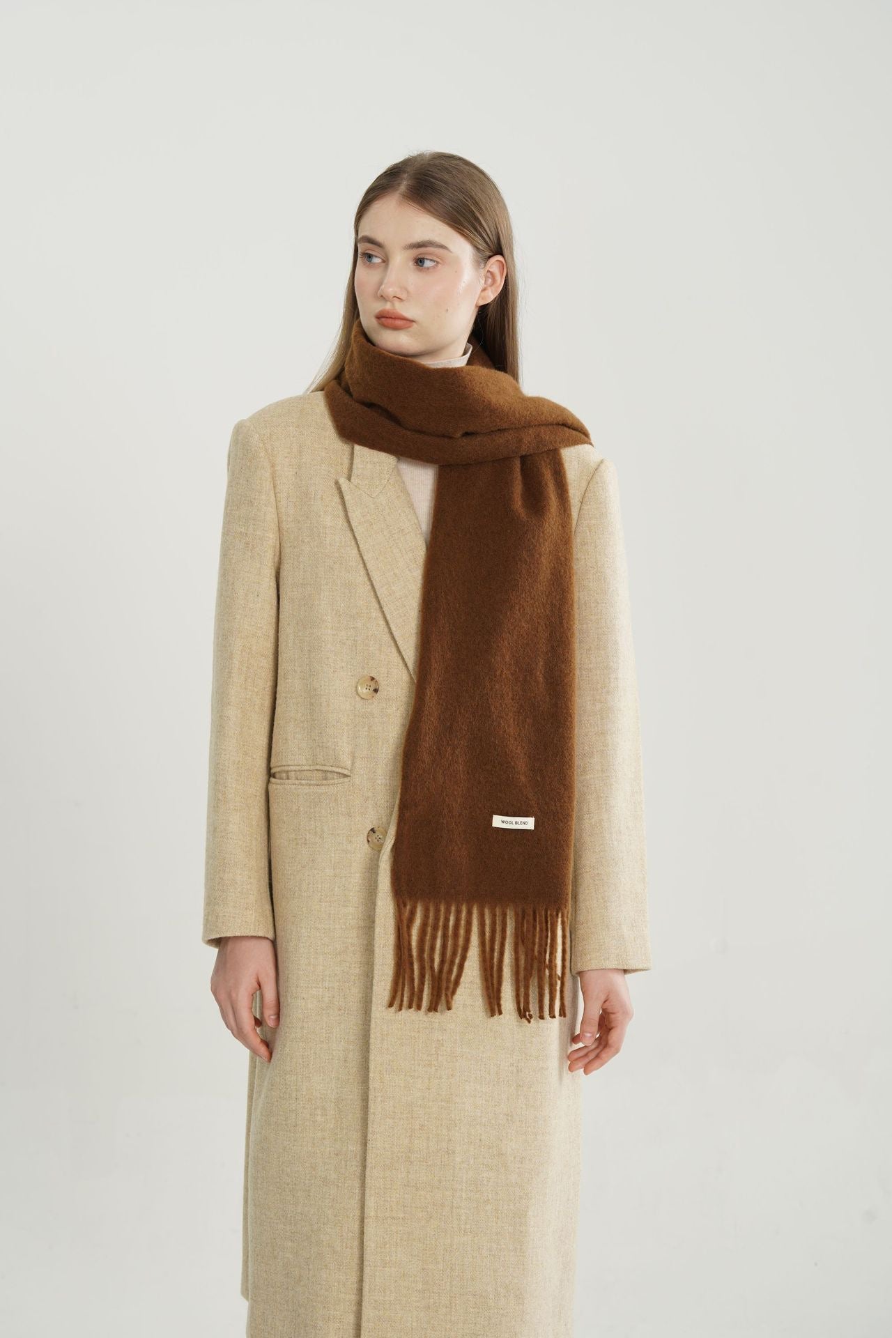 Woven Fringe Wool Blend Scarf