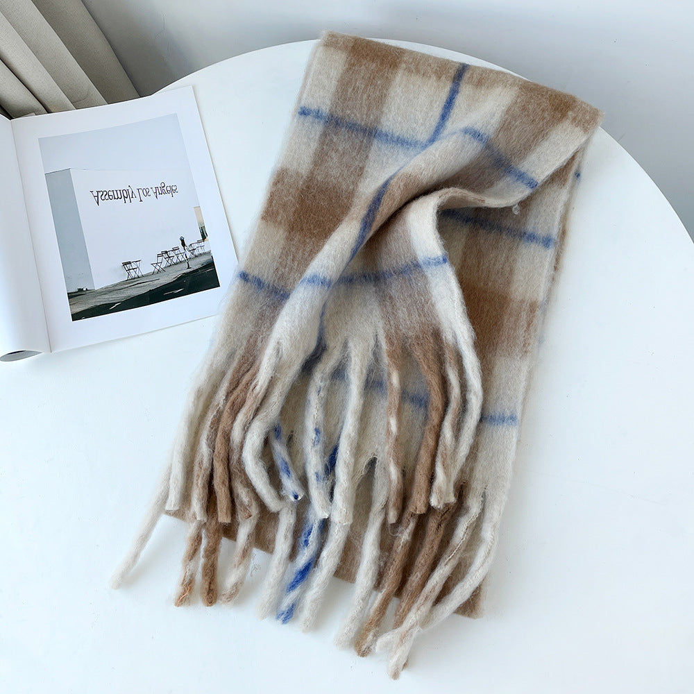 Plaid Mohair Blend Scarf