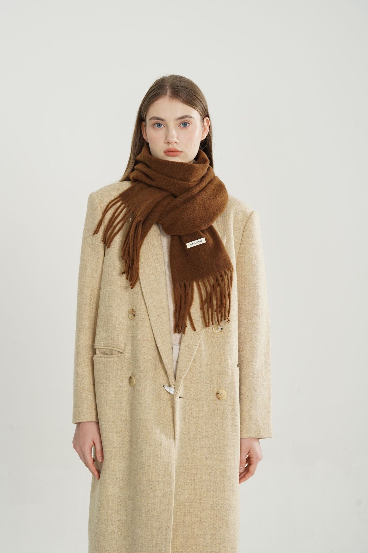 Woven Fringe Wool Blend Scarf