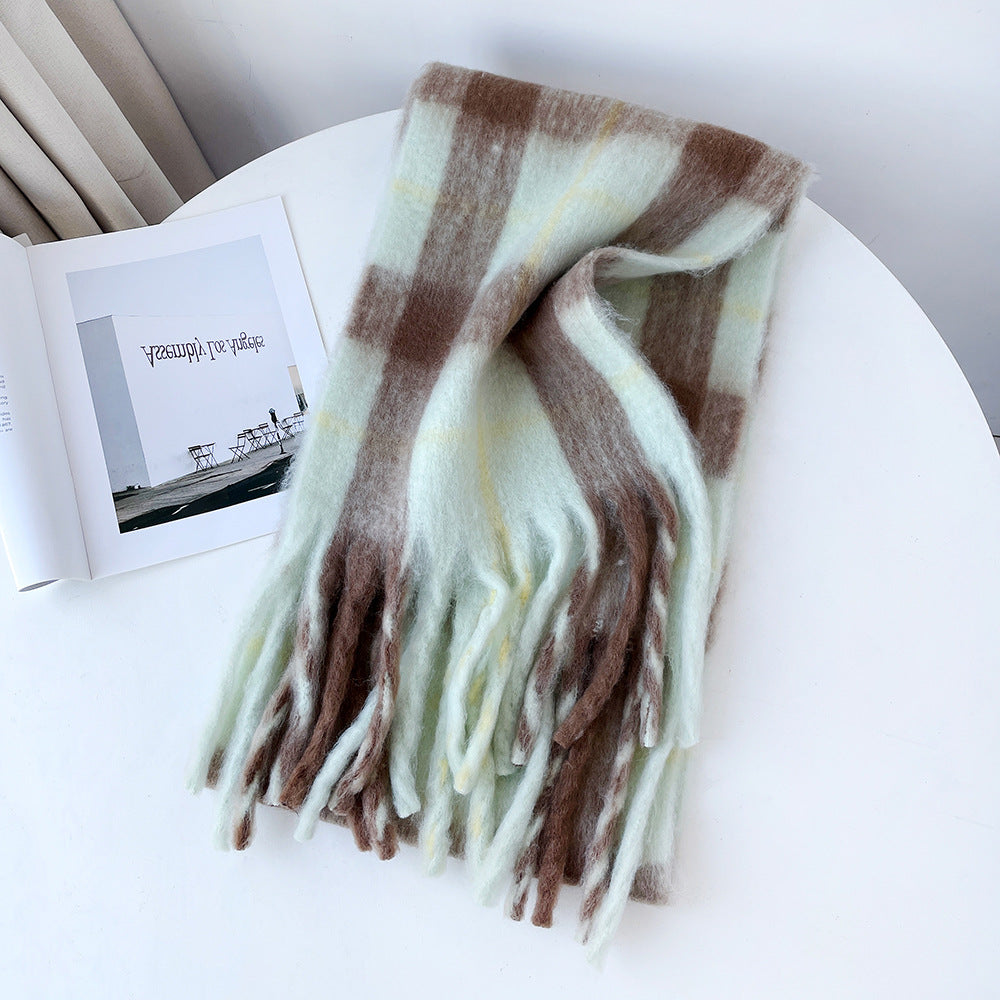 Plaid Mohair Blend Scarf