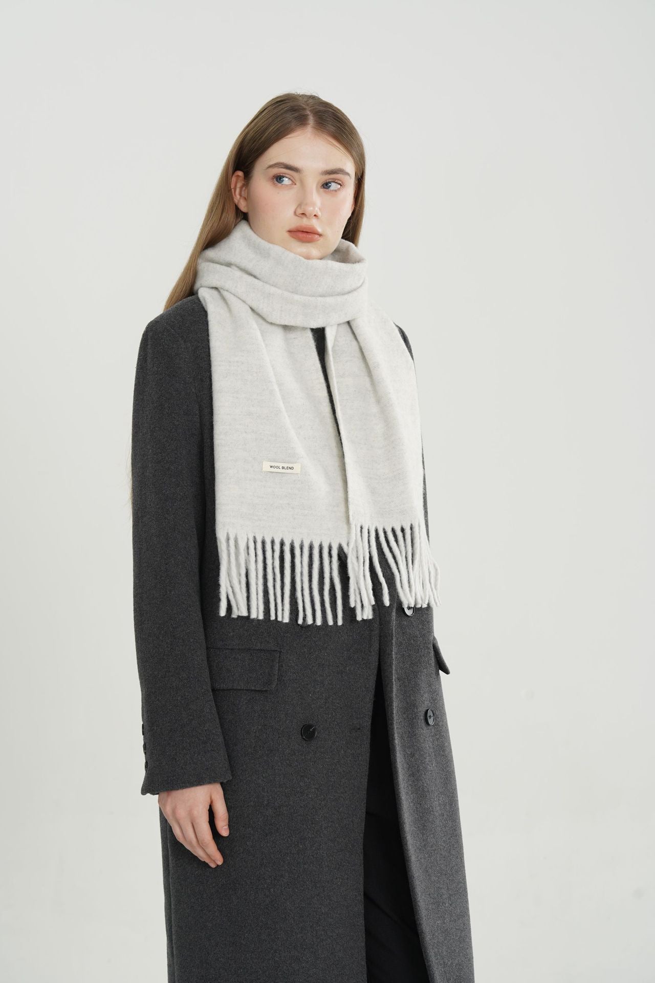Woven Fringe Wool Blend Scarf