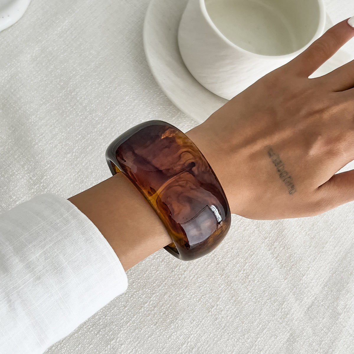 Wide Marble Texture Translucent Bracelet