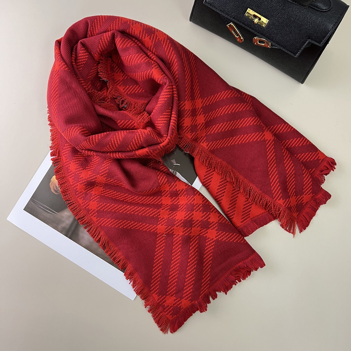 Classic Checkered Wool Blend Scarf