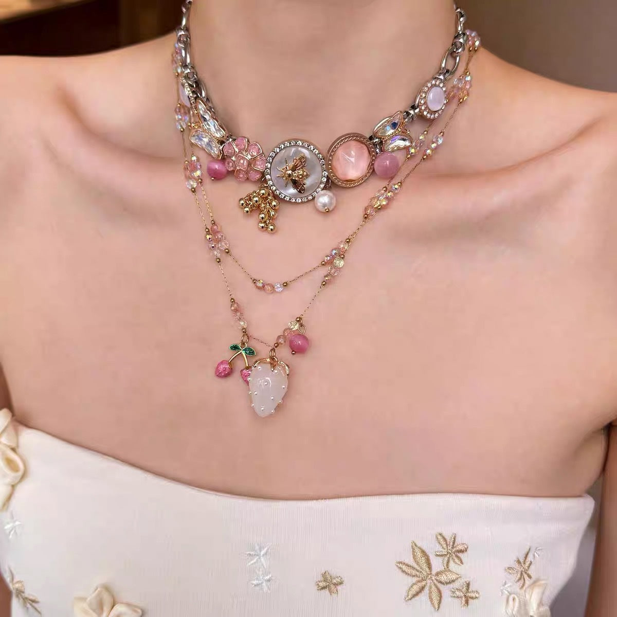 Vintage Gem Beaded Stackable NeckLace