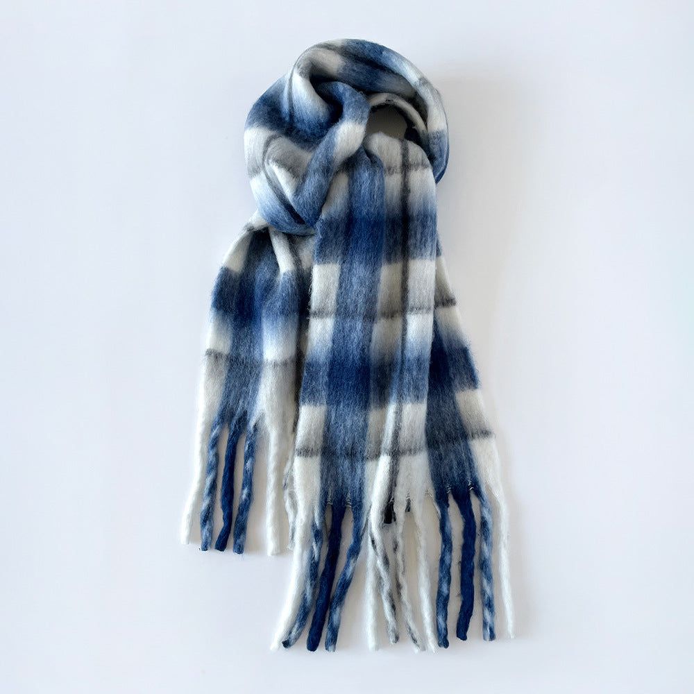 Plaid Mohair Blend Scarf