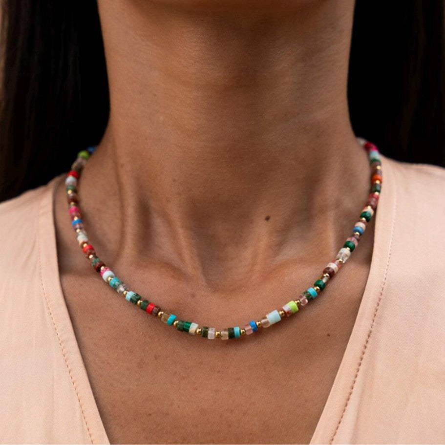 Colorful Natural Gem Beaded NeckLace
