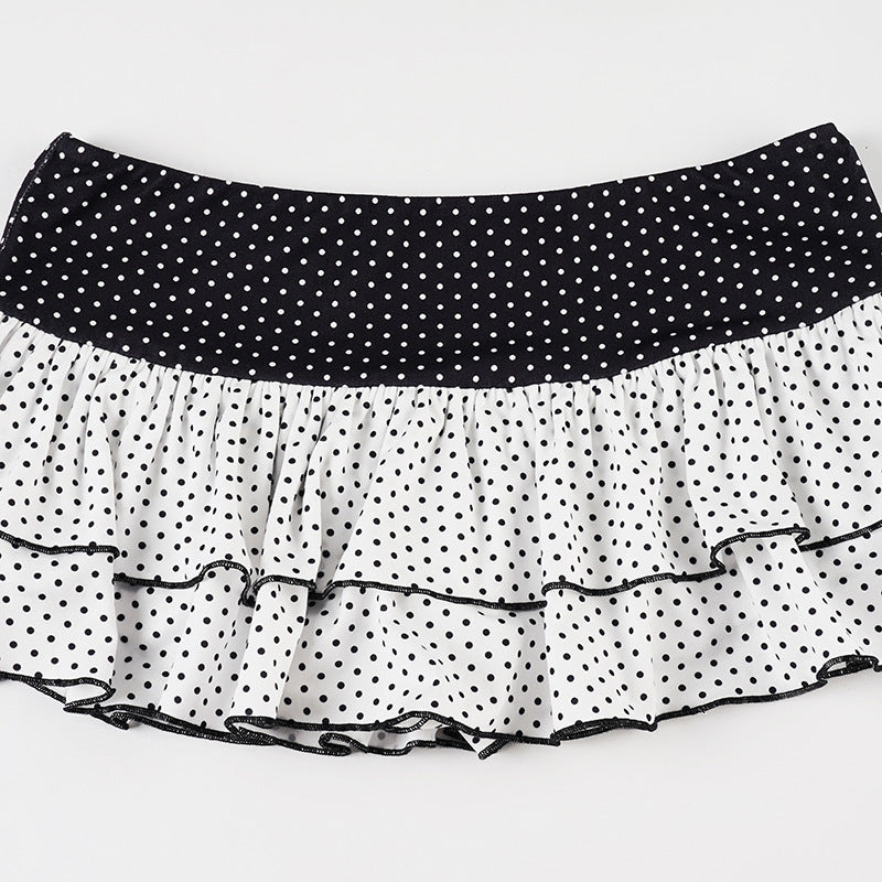 Punkte-Patchwork Farbblock Niedlicher Stufiger Schlanker Minirock