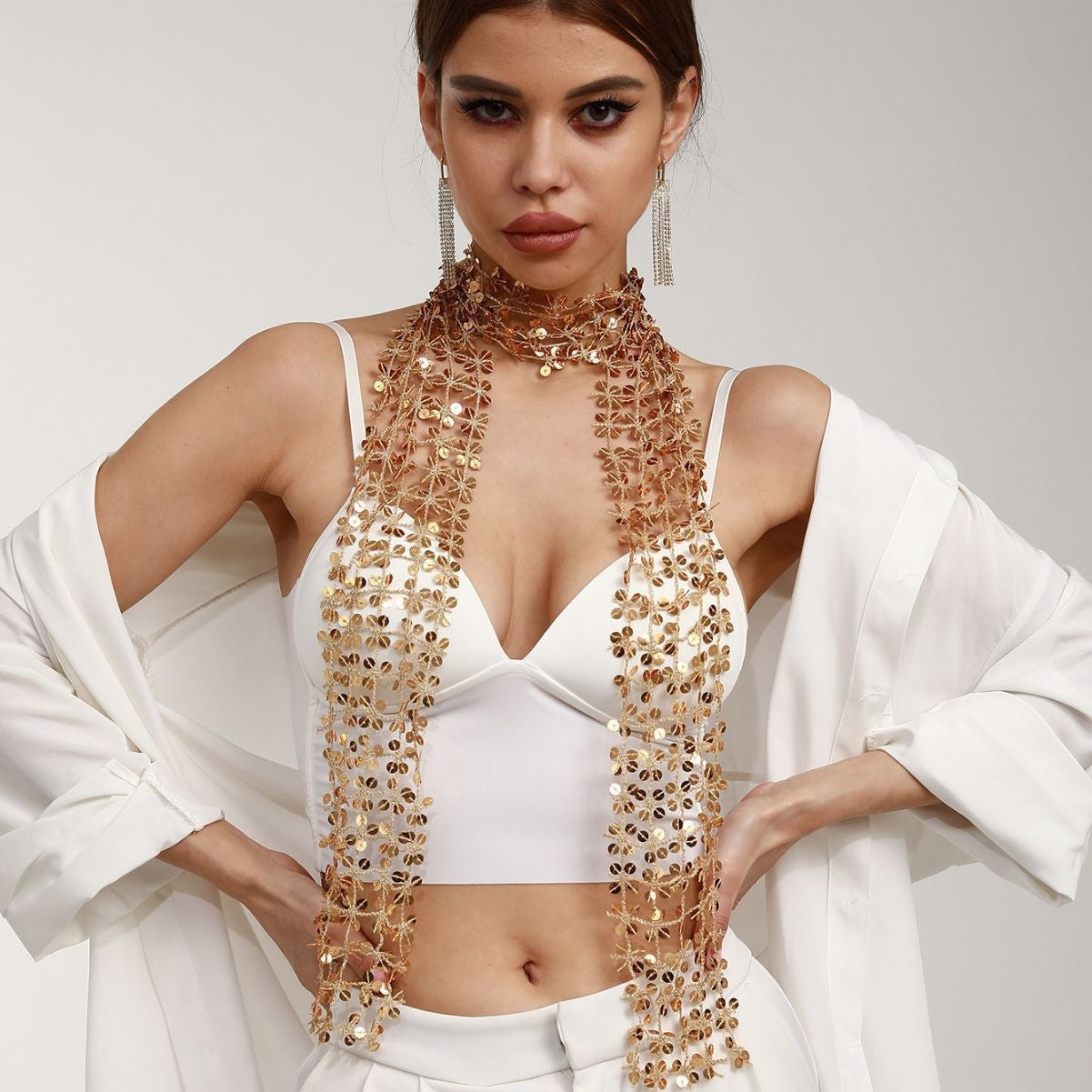 Sequin Scarf Hollow Out All Match NeckLace