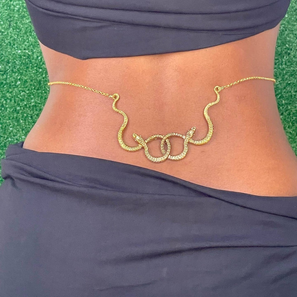 Sexy Alloy Gold Double Snake Waist Body Chain