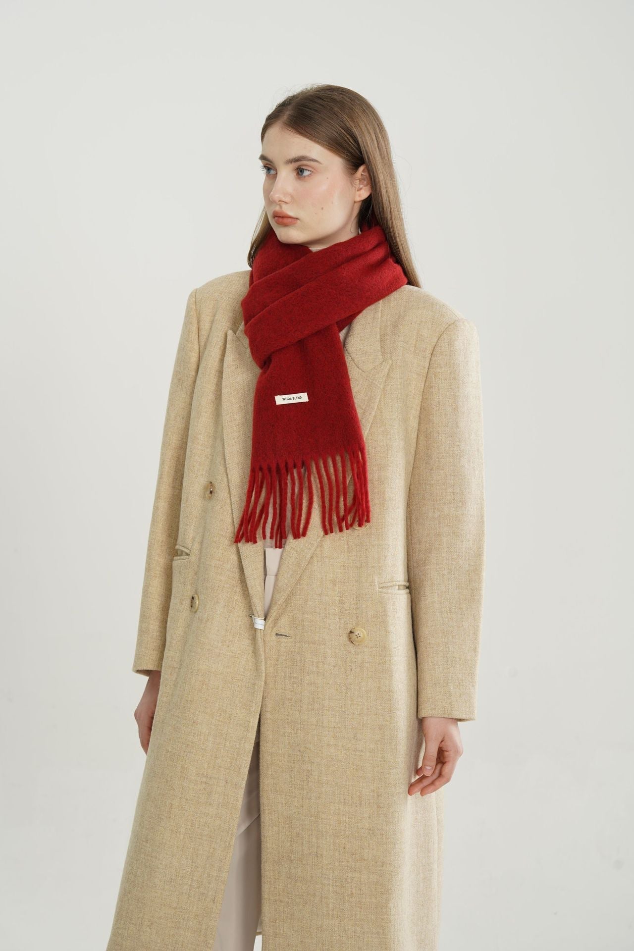 Woven Fringe Wool Blend Scarf