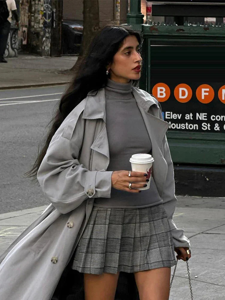 Ensemble de bureau deux pièces à col à revers plissé à carreaux rétro