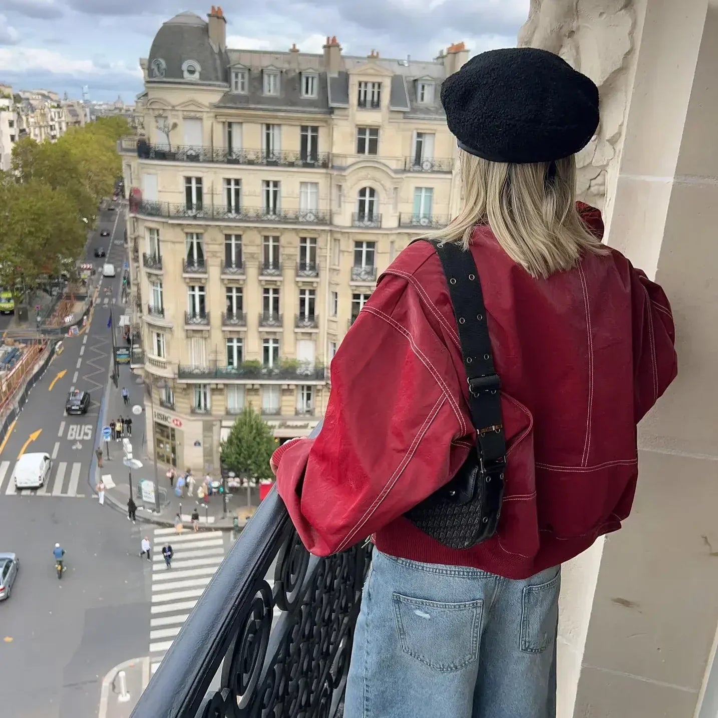 Pauline – Veste en cuir oversize rouge femme