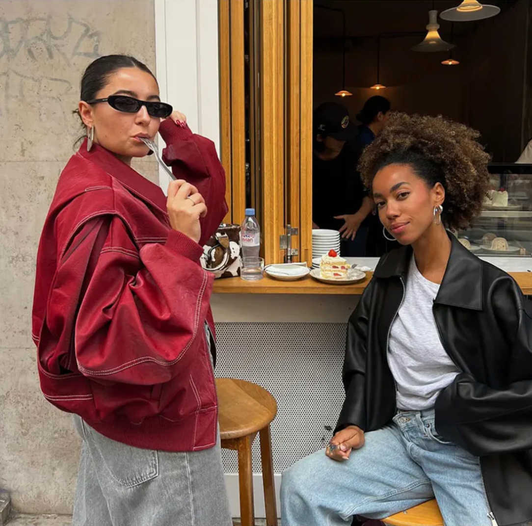 Pauline – Veste en cuir oversize rouge femme