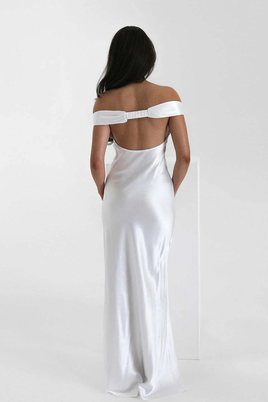 Vintage Satin Mermaid Off Shoulder Maxi Dress