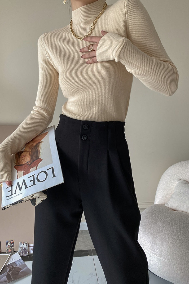 Slim Mock Neck Long-Sleeve Knit Top