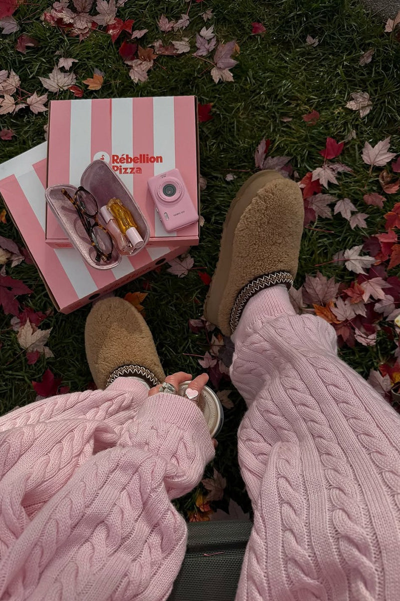 Solid Cable Knit Cozy Cuffed Ankle Pants