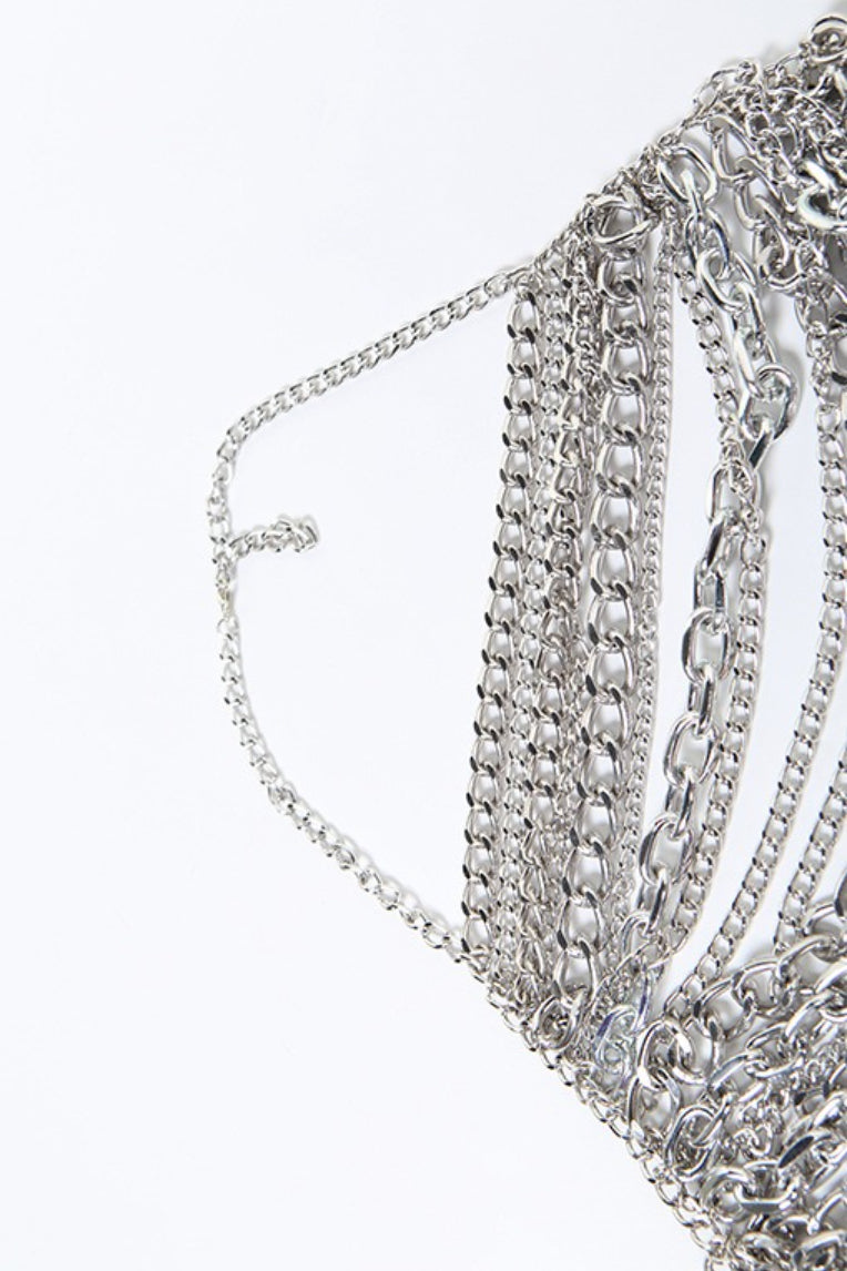 Top elegante in metallo con catena, senza schienale e con ritaglio, modello canottiera