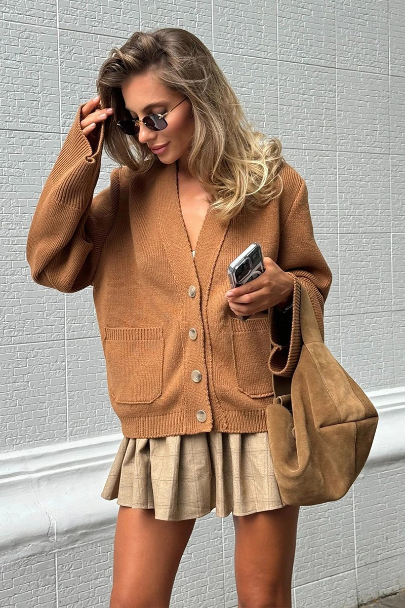 Vintage V Neck Loose Knit Cardigan Sweater