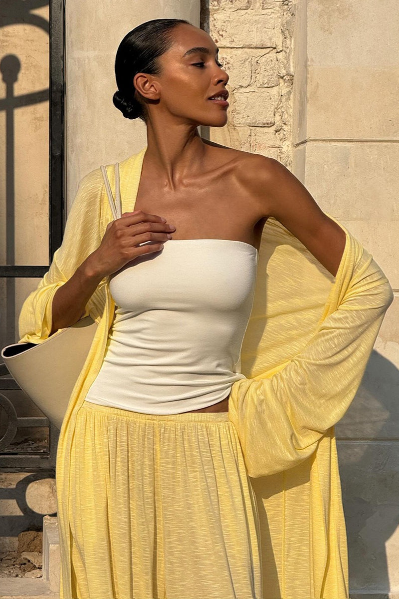 Ensemble décontracté deux pièces : cardigan long avec pantalon lanterne