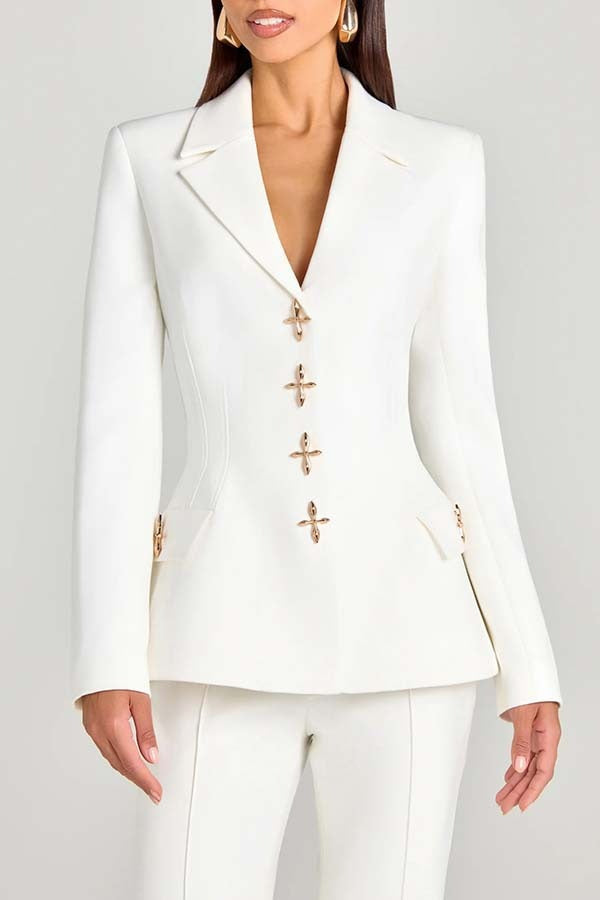 Metal Button Long Sleeve Blazer
