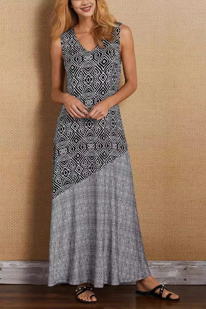 Abito Boho Vintage Stampato con Cuciture