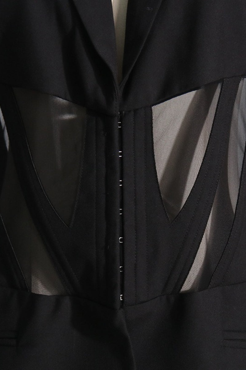 Stilvoller V-Ausschnitt Sexy Durchsichtiger Netzblazer