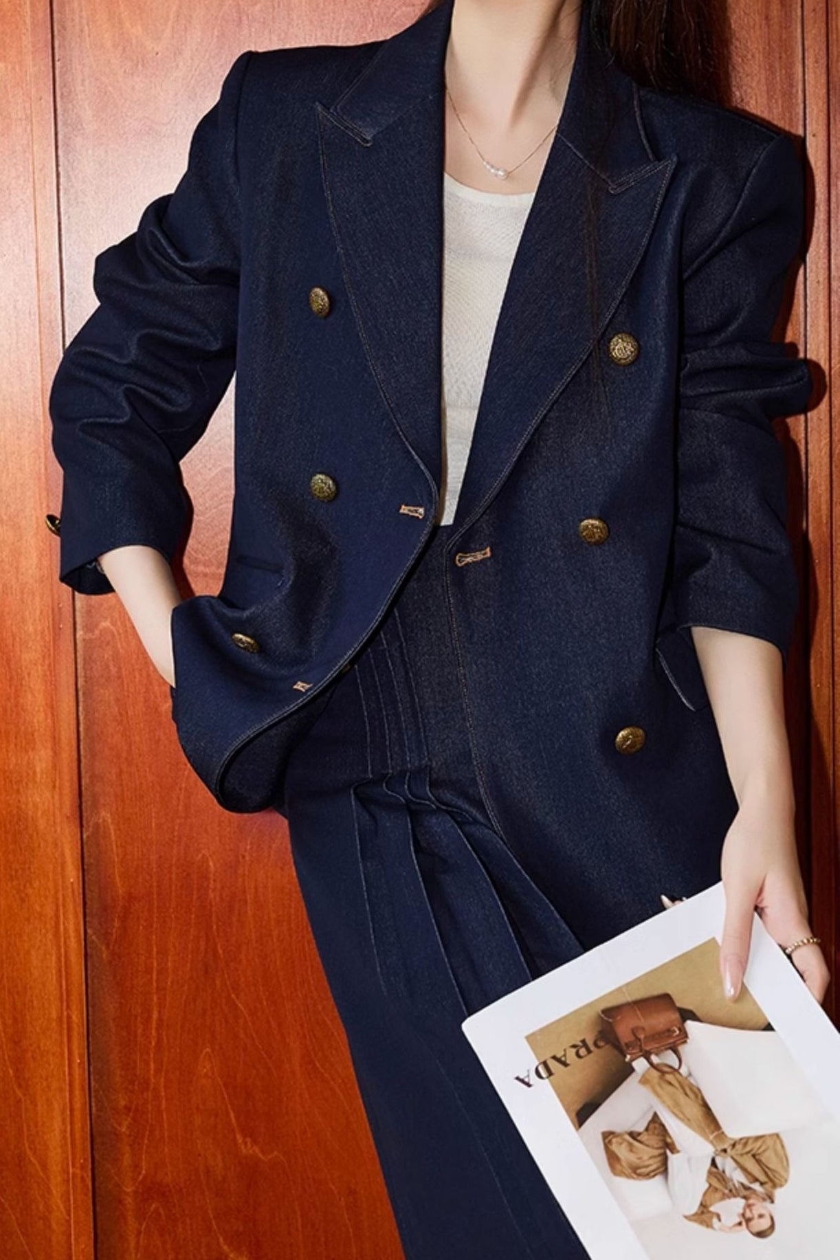 Blazer cruzado de sarga