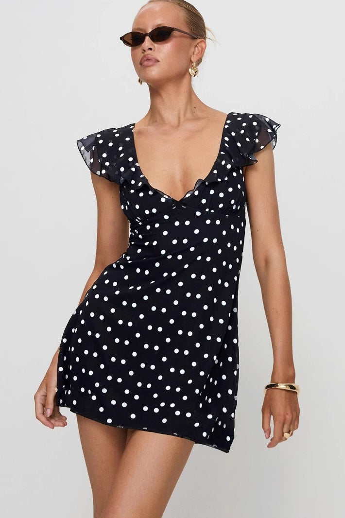 Polka-Punkt-Netz A-Linien Mini-Kleid