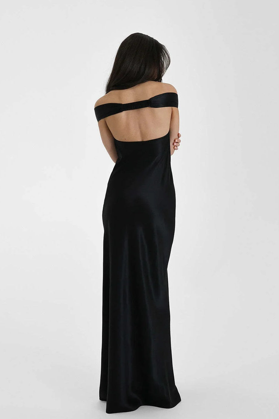 Vintage Satin Mermaid Off Shoulder Maxi Dress