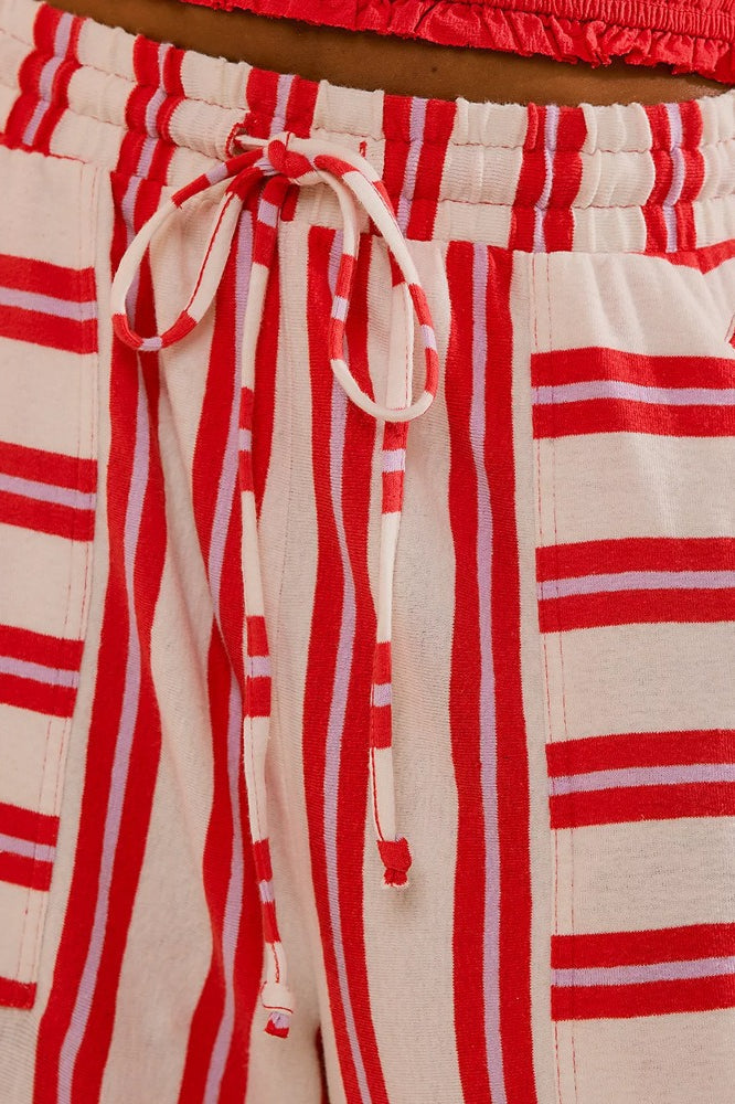 Pantalon large à cordon de serrage rayé style plage