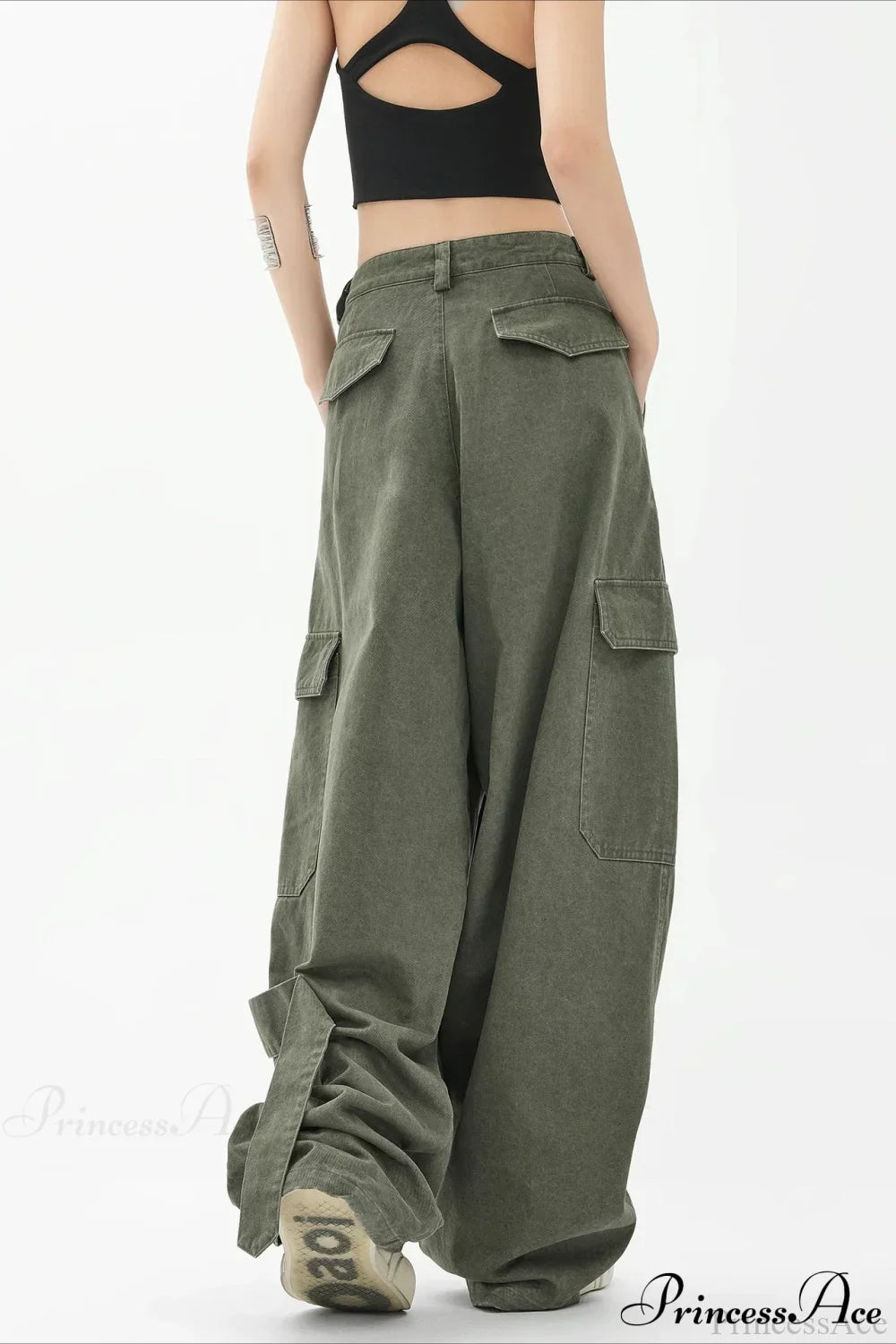 Army Green Parachute High Waist Loose Cargo Pants