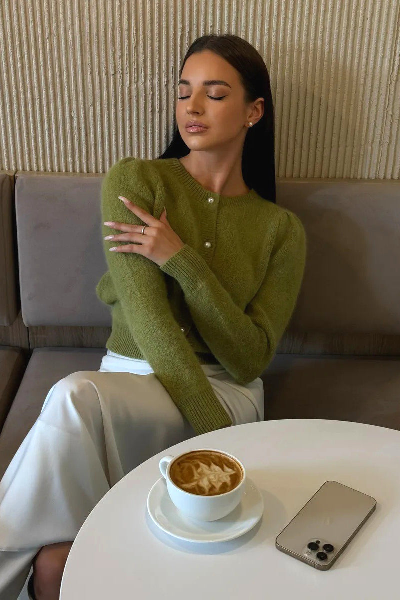 Cárdigan de punto de manga larga relajado y minimalista sólido