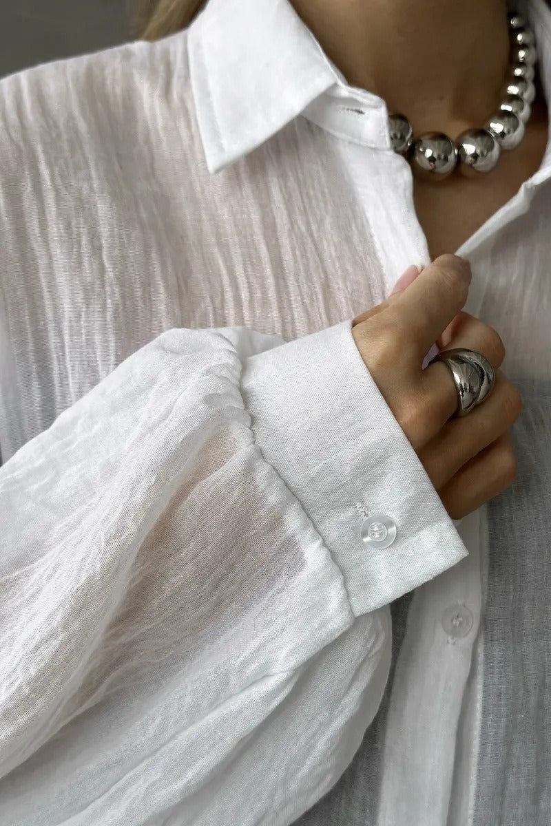 Blusa Casual Chic de Manga Longa e Cor Sólida