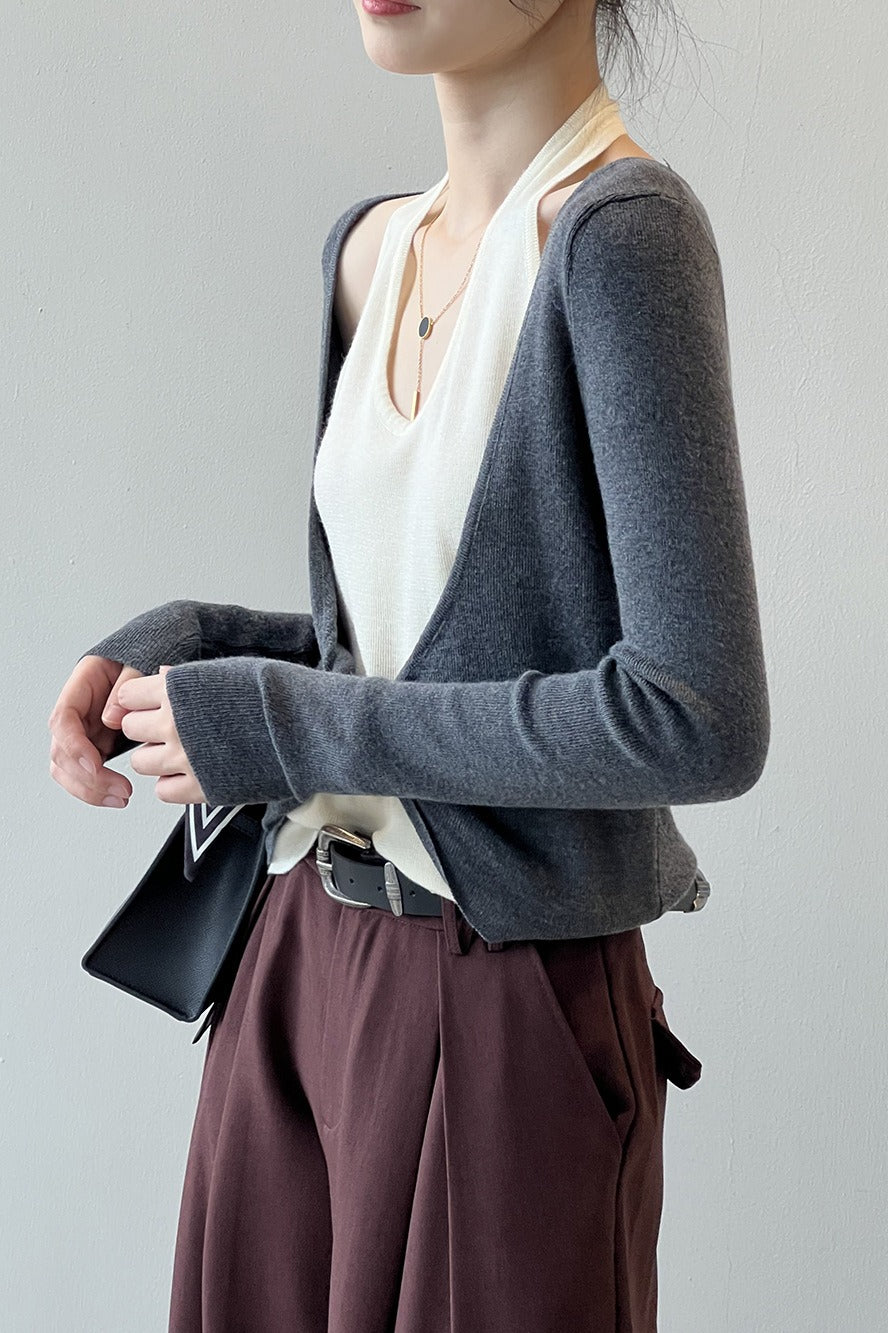 Dlouhé tričko s vrstveným patchworkovým halterem a dlouhým rukávem