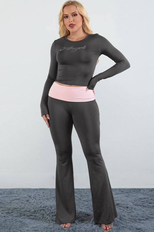 Completo Due Pezzi con Girocollo a Blocchi di Colore e Strass