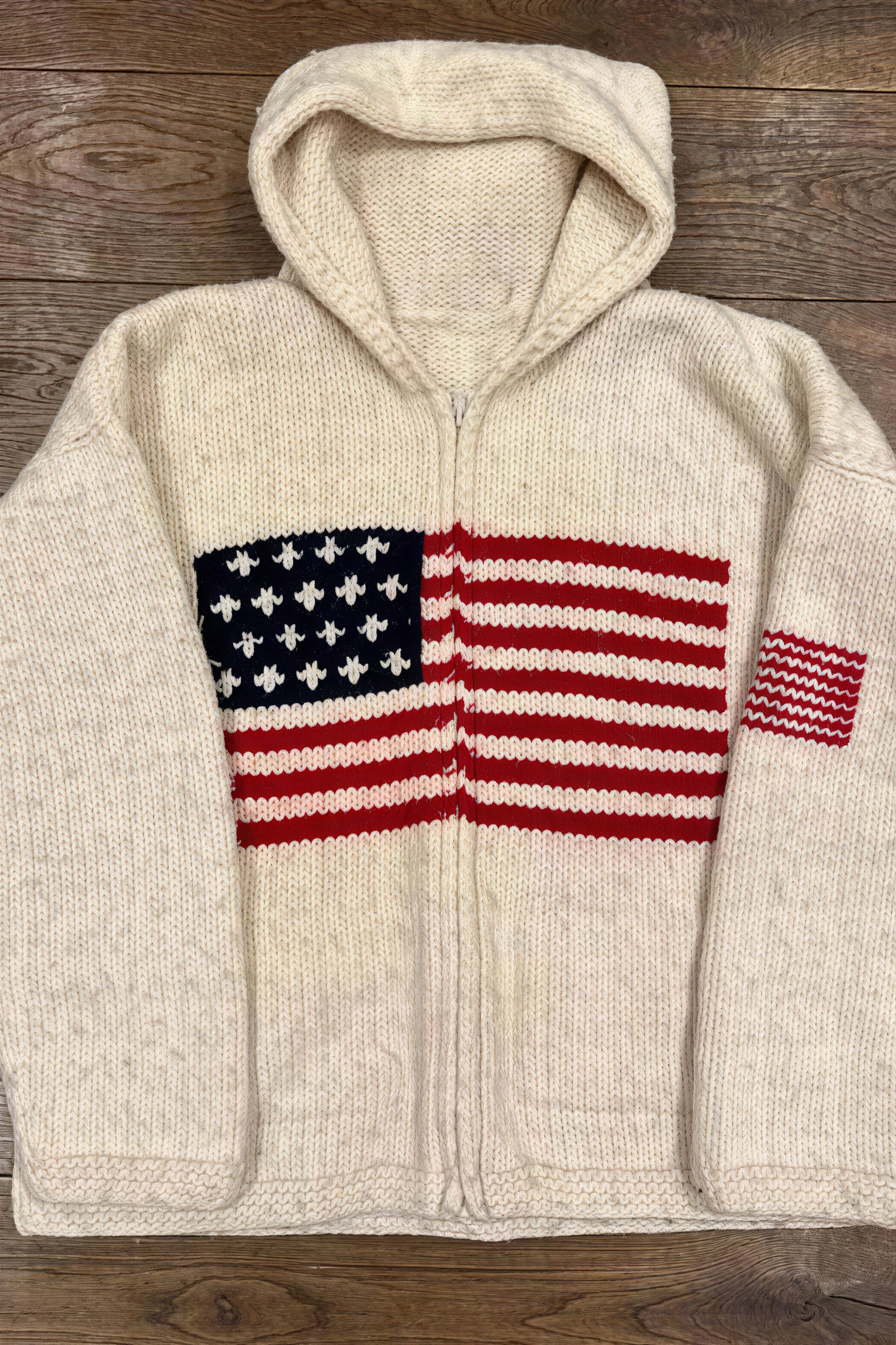 Warm Flag Print Stylish Knit Cardigan