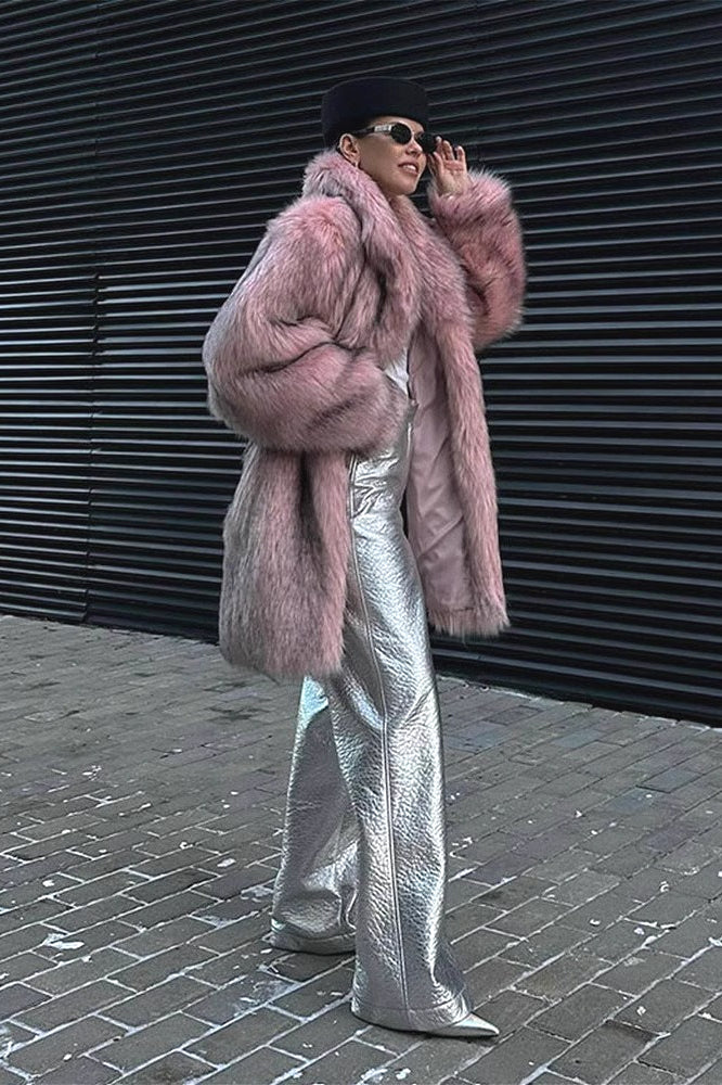 Kunstpelz Plüsch Warmer Mantel mit Offener Vorderseite