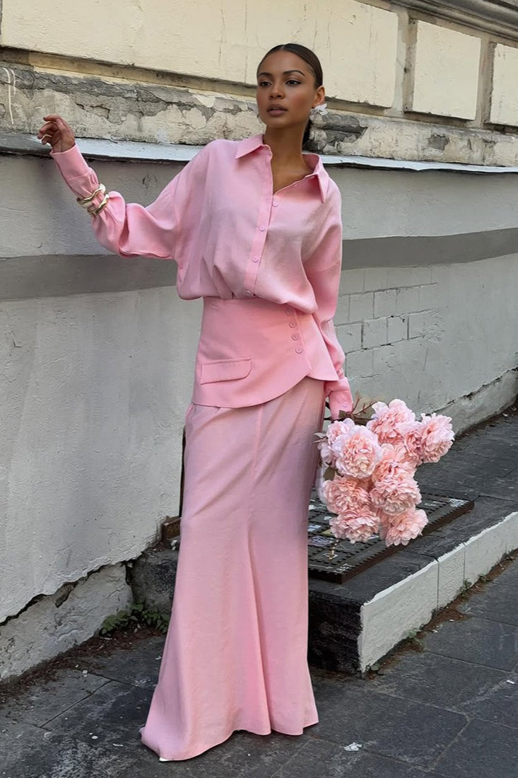 Elegant Creative Street Style Solid Long Sleeve Shirtdress Two Piece Set