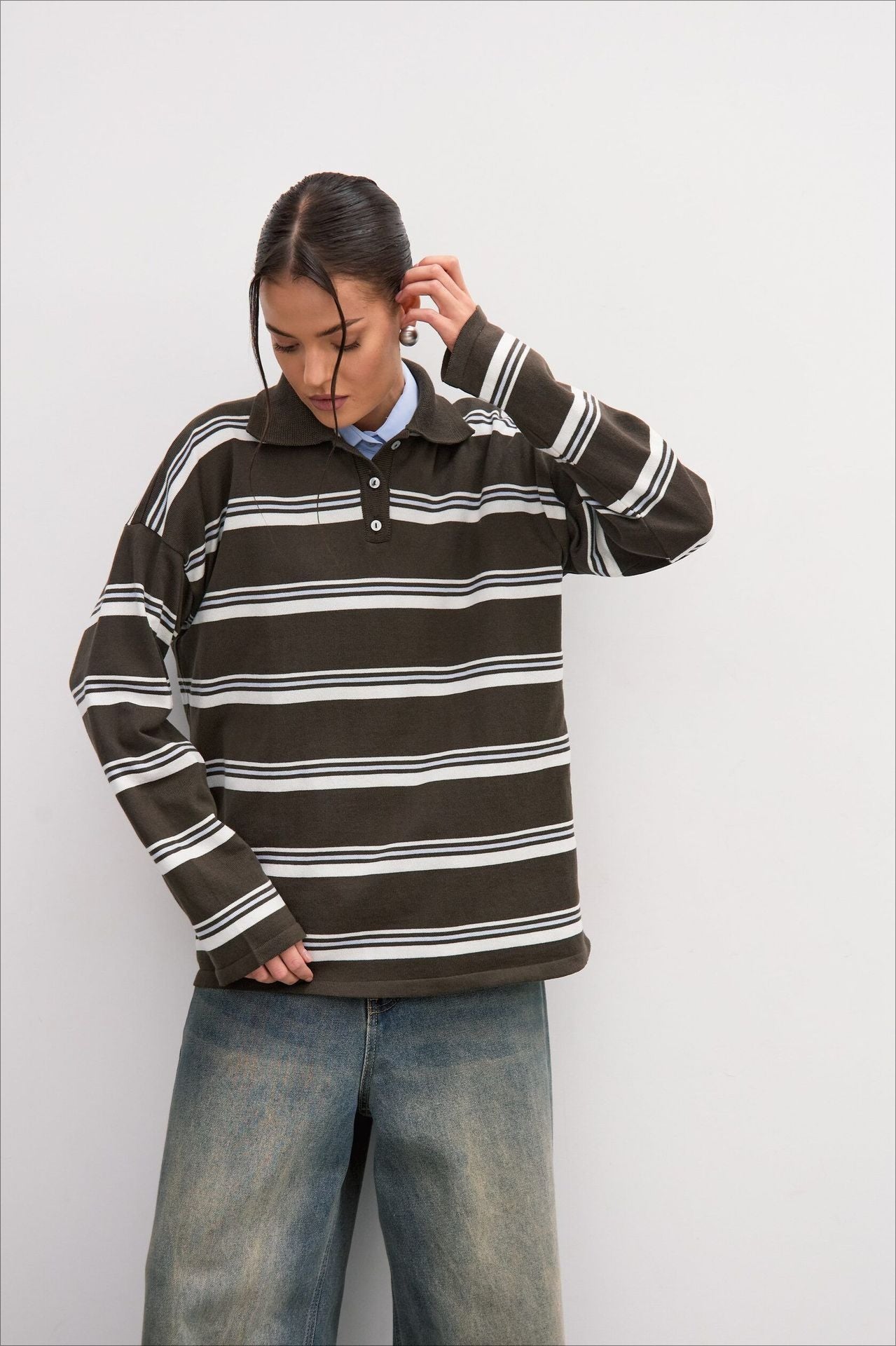 Blouse rayée à manches longues avec col décontracté