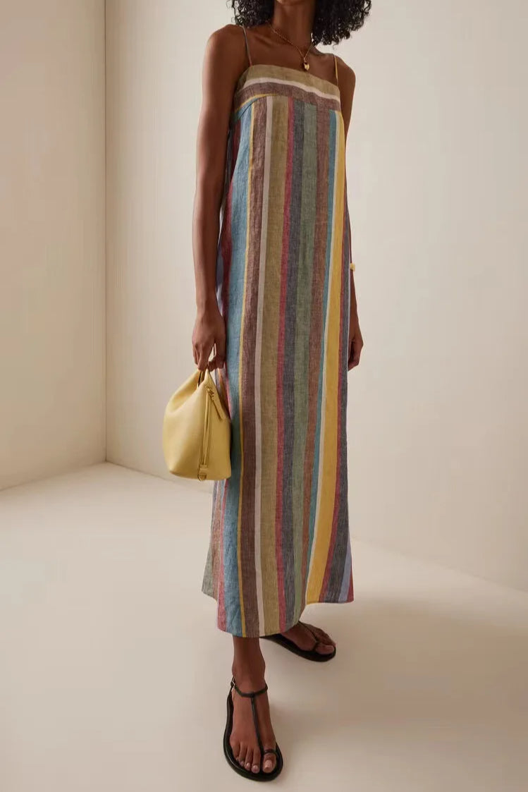 Vestido Boho com Alças Listradas Estampadas